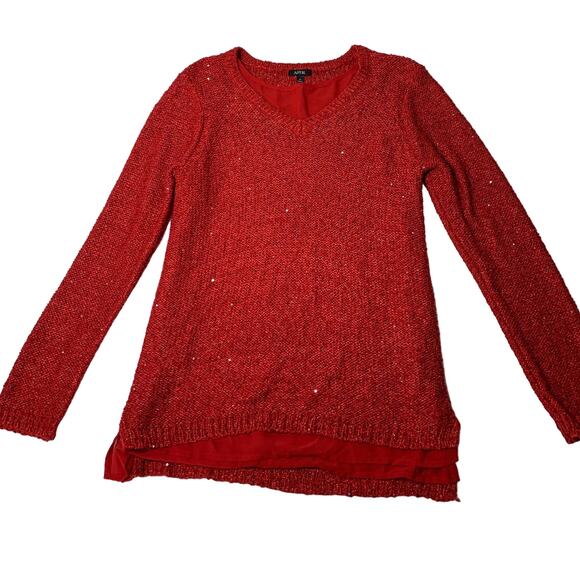 APT 9 Red Sequins Knit Long Sleeve Sweater XL - Picture 6 of 8